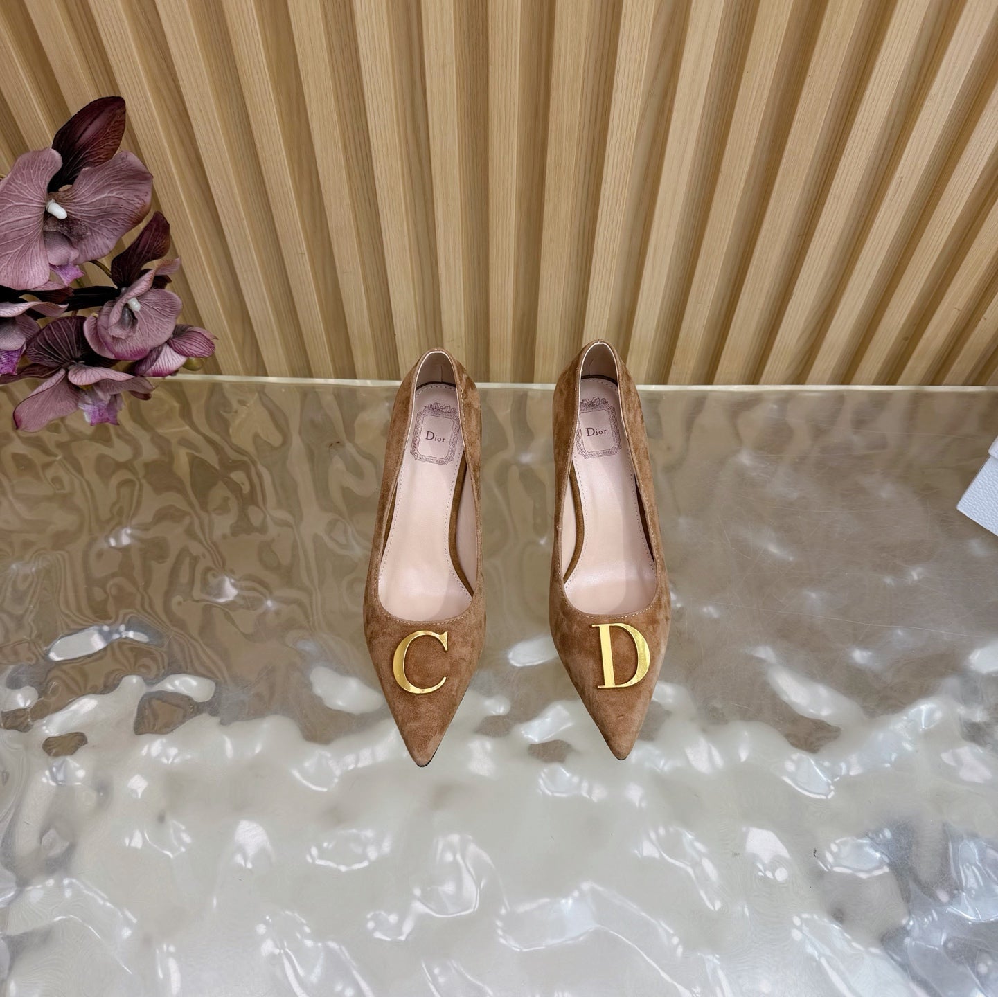 CD Buckle High-Heeled Elegant Shoes 85mm Brown Suede 537717