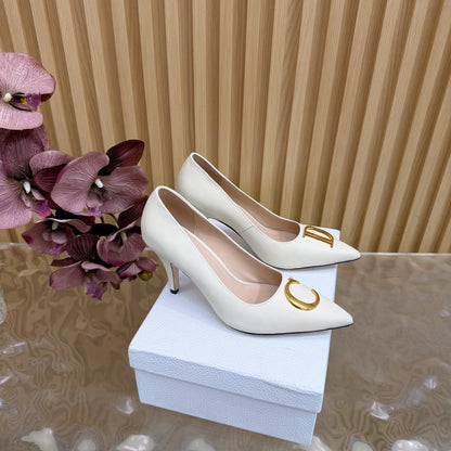 CD Buckle High-Heeled Elegant Shoes 85mm White Cowhide 537722