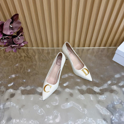 CD Buckle High-Heeled Elegant Shoes 85mm White Cowhide 537722