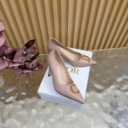 CD Buckle High-Heeled Elegant Shoes 85mm Dusty Rose Cowhide 537718