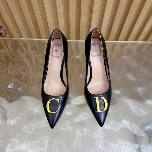 CD Buckle High-Heeled Elegant Shoes 85mm Black Cowhide 537721