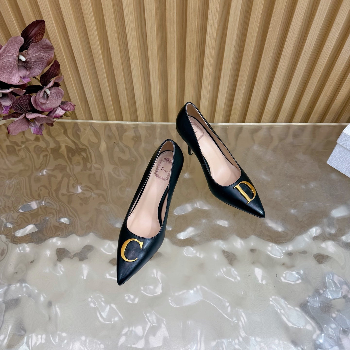 CD Buckle High-Heeled Elegant Shoes 85mm Black Cowhide 537721