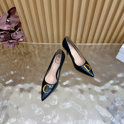 CD Buckle High-Heeled Elegant Shoes 85mm Black Cowhide 537721