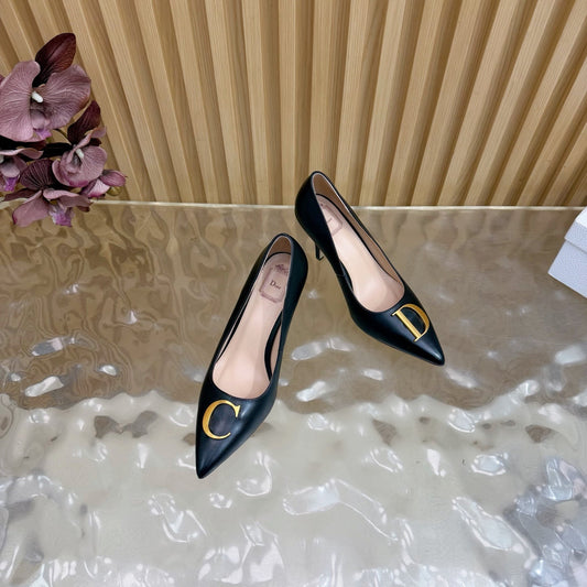 CD Buckle High-Heeled Elegant Shoes 85mm Black Cowhide 537721