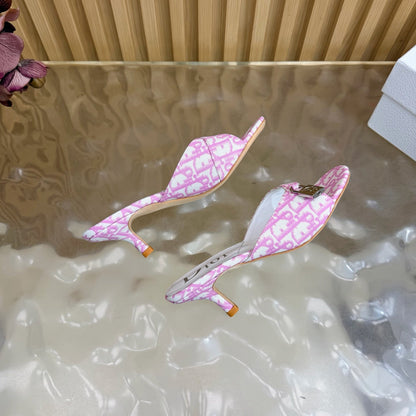 CD Half-Length Mule Heels White Pink Denim Leather 884811