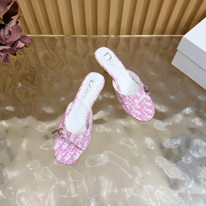 CD Half-Length Mule Heels White Pink Denim Leather 884811