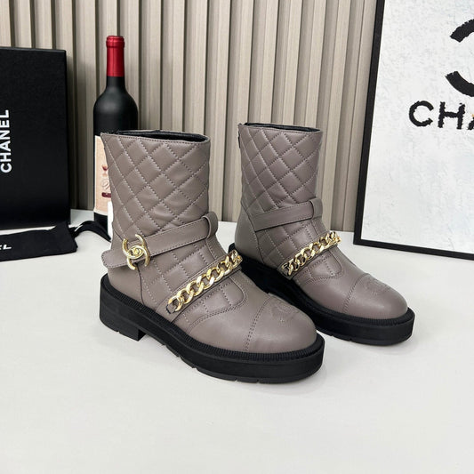 CC 26s Quilted Chain Boots Taupe Calfskin 924502