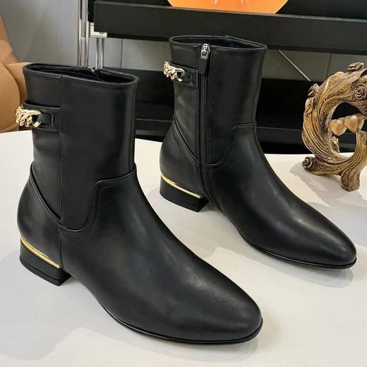 Chanel 2026 Chain Ankle Boots Black Leather 985728