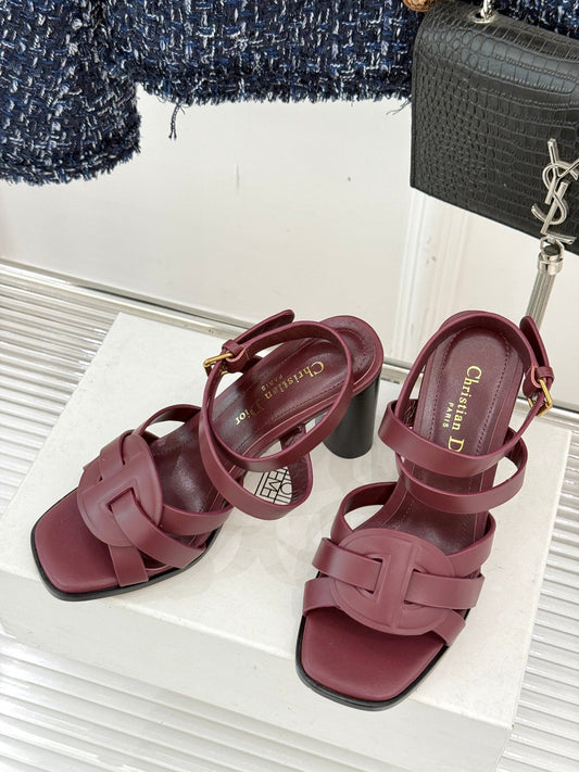 CD D-Club Heeled Sandal 80mm Burgundy Calfskin 473833