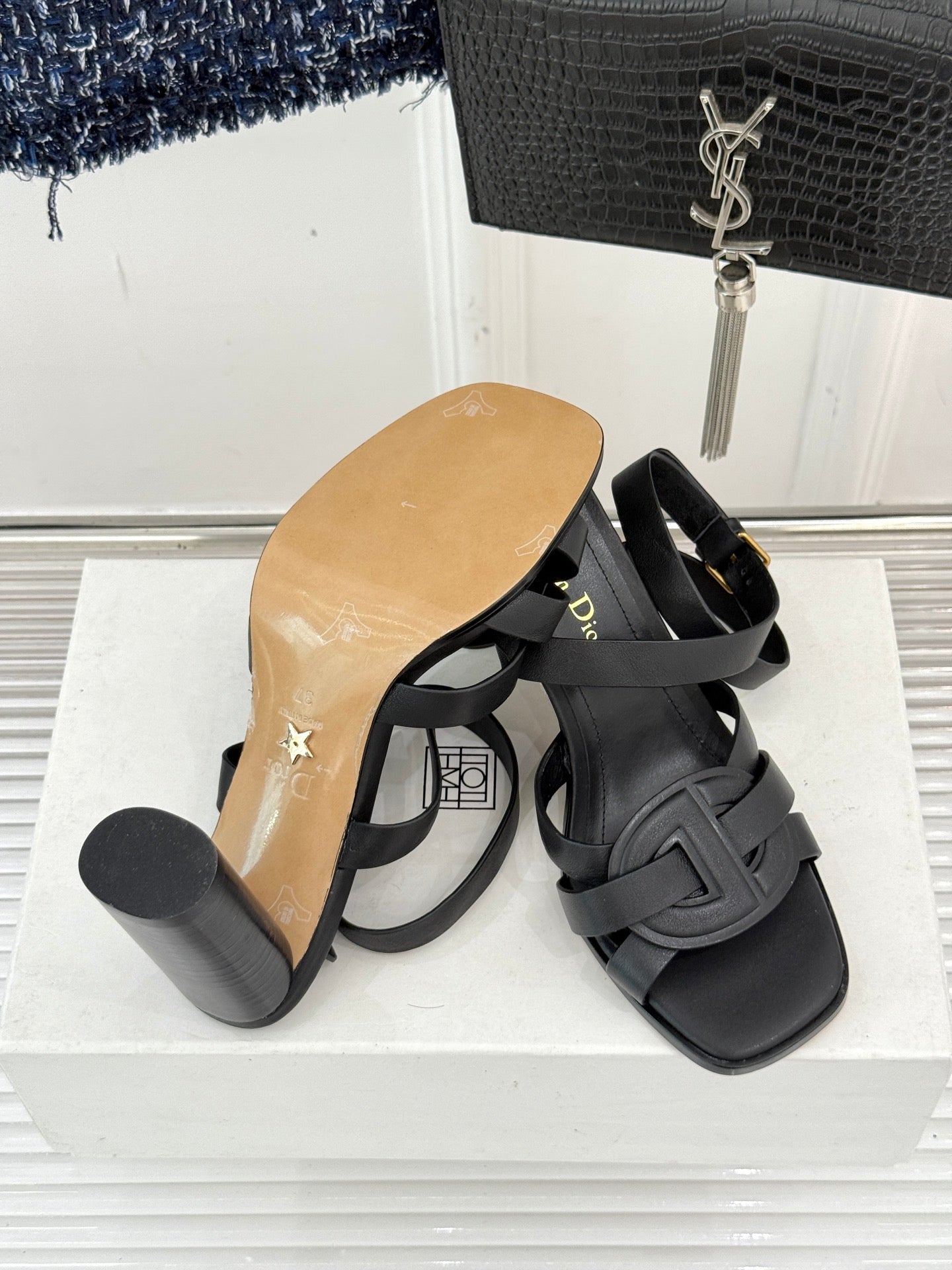 CD D-Club Heeled Sandal 80mm Black Calfskin 473834