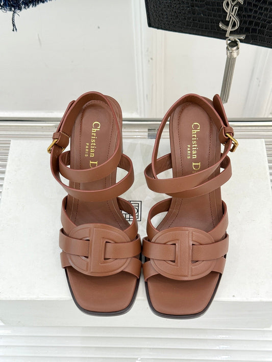 CD D-Club Heeled Sandal 80mm Brown Calfskin 473831