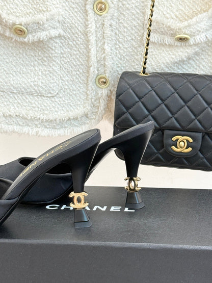 CC 26s Open-Toe Mule Sandals Black Satin 936839