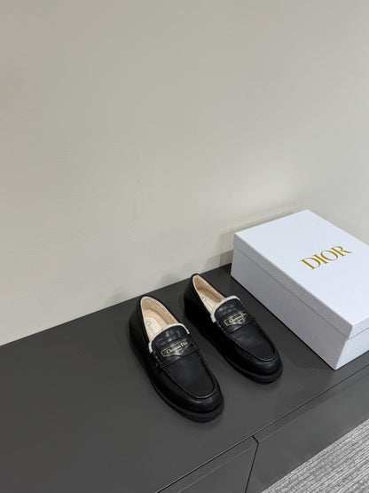 CD Loafers In Black Lambskin And Fleece Lining 109291