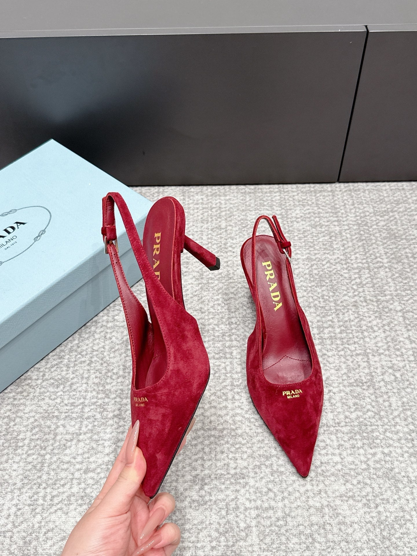 Prada 2026 Slingback 75mm Suede Lambskin 855691