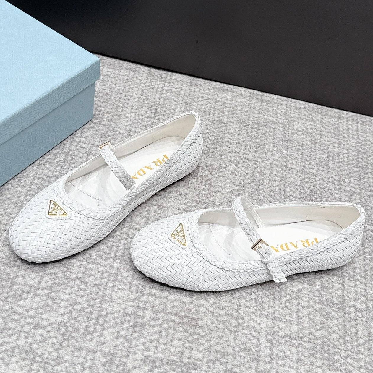 Prada 2026 Ballet Flat White Woven Leather 855703