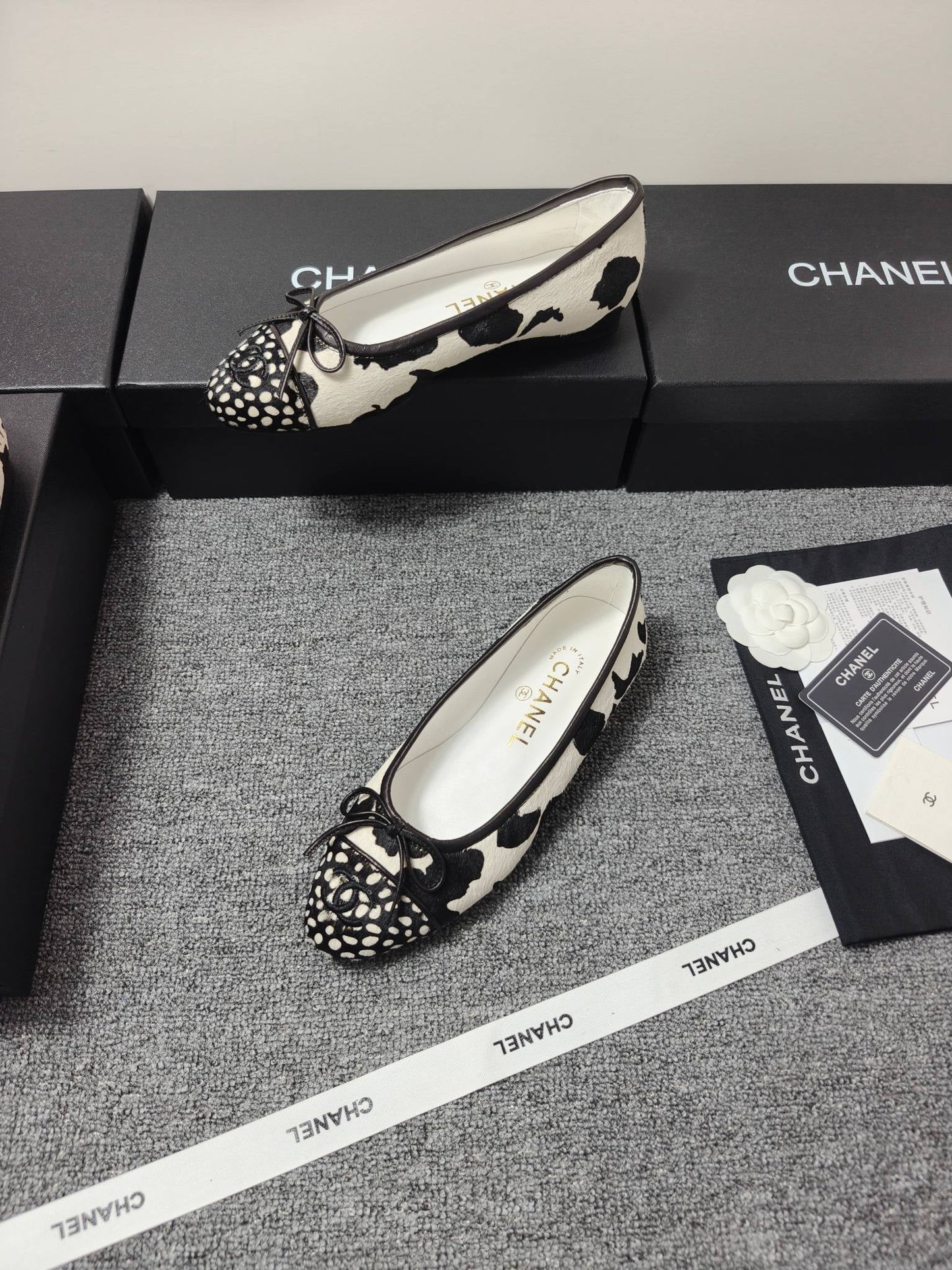 Chanel 2026 Ballet Flat Black White Horsehair Calfskin 696629