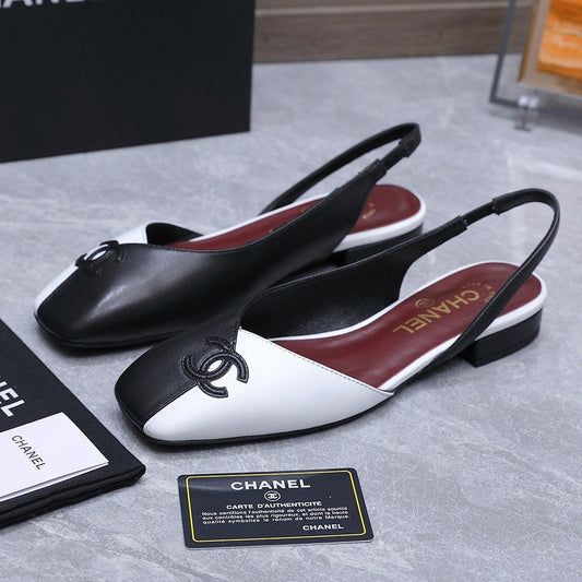 Chanel 2026 Slingback Black White Suede Leather 758404