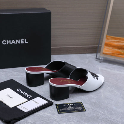 Chanel 2026 High-Heeled Sandals Black White Suede Leather 758416