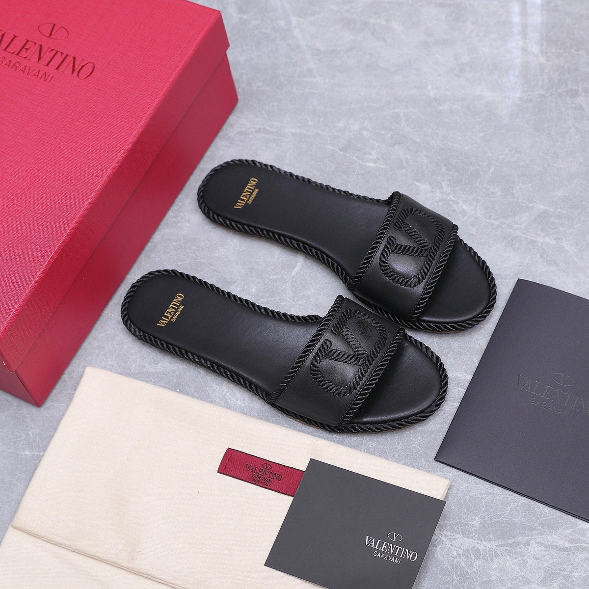 VLogo Torchon Slide Sandal Black Leather Canvas 941253