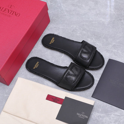 VLogo Torchon Slide Sandal Black Leather Canvas 941253