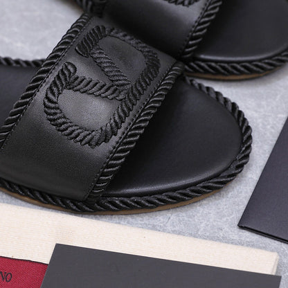 VLogo Torchon Slide Sandal Black Leather Canvas 941253