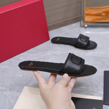 VLogo Torchon Slide Sandal Black Leather Canvas 941253