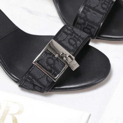 CD 26s D-Idole Mules 8.5cm Black Jacquard Calfskin 961312