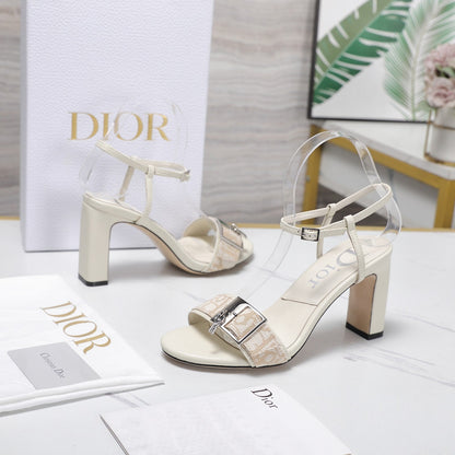 CD 26s D-Idole Heeled Sandals 8.5cm White Jacquard Calfskin 961313
