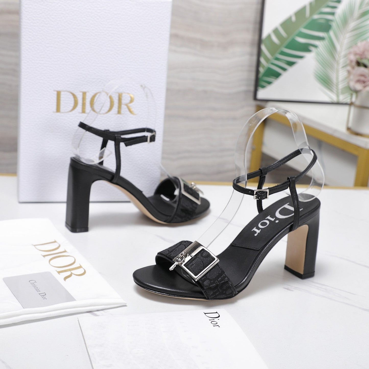 CD 26s D-Idole Heeled Sandals 8.5cm Black Jacquard Calfskin 961315