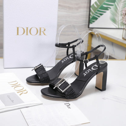 CD 26s D-Idole Heeled Sandals 8.5cm Black Jacquard Calfskin 961315