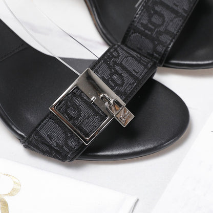 CD 26s D-Idole Heeled Sandals 8.5cm Black Jacquard Calfskin 961315