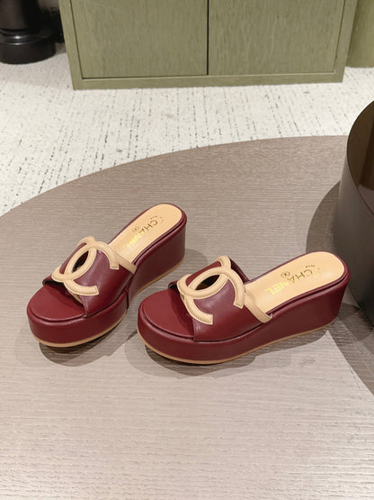 CC 26s Platform Mules Beige Burgundy Lambskin 916988