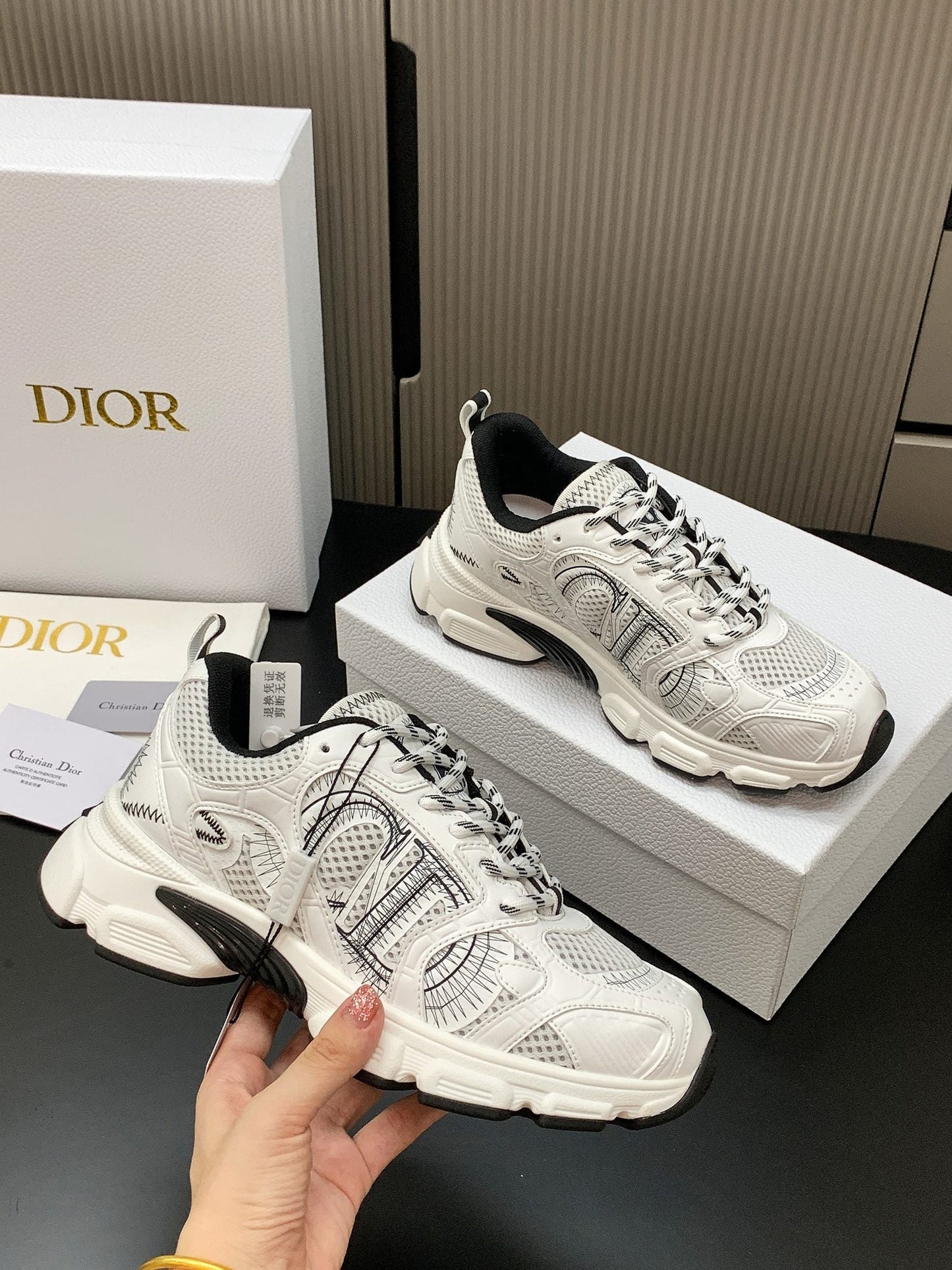 CD Chrono Sneaker White Black Mesh Calfskin 905015