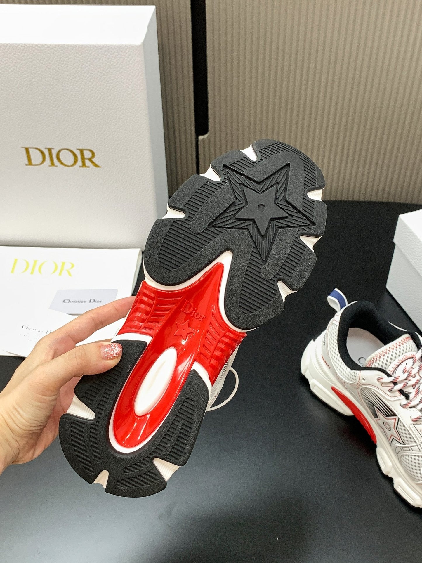 CD Chrono Sneaker White Red Mesh Calfskin 905017