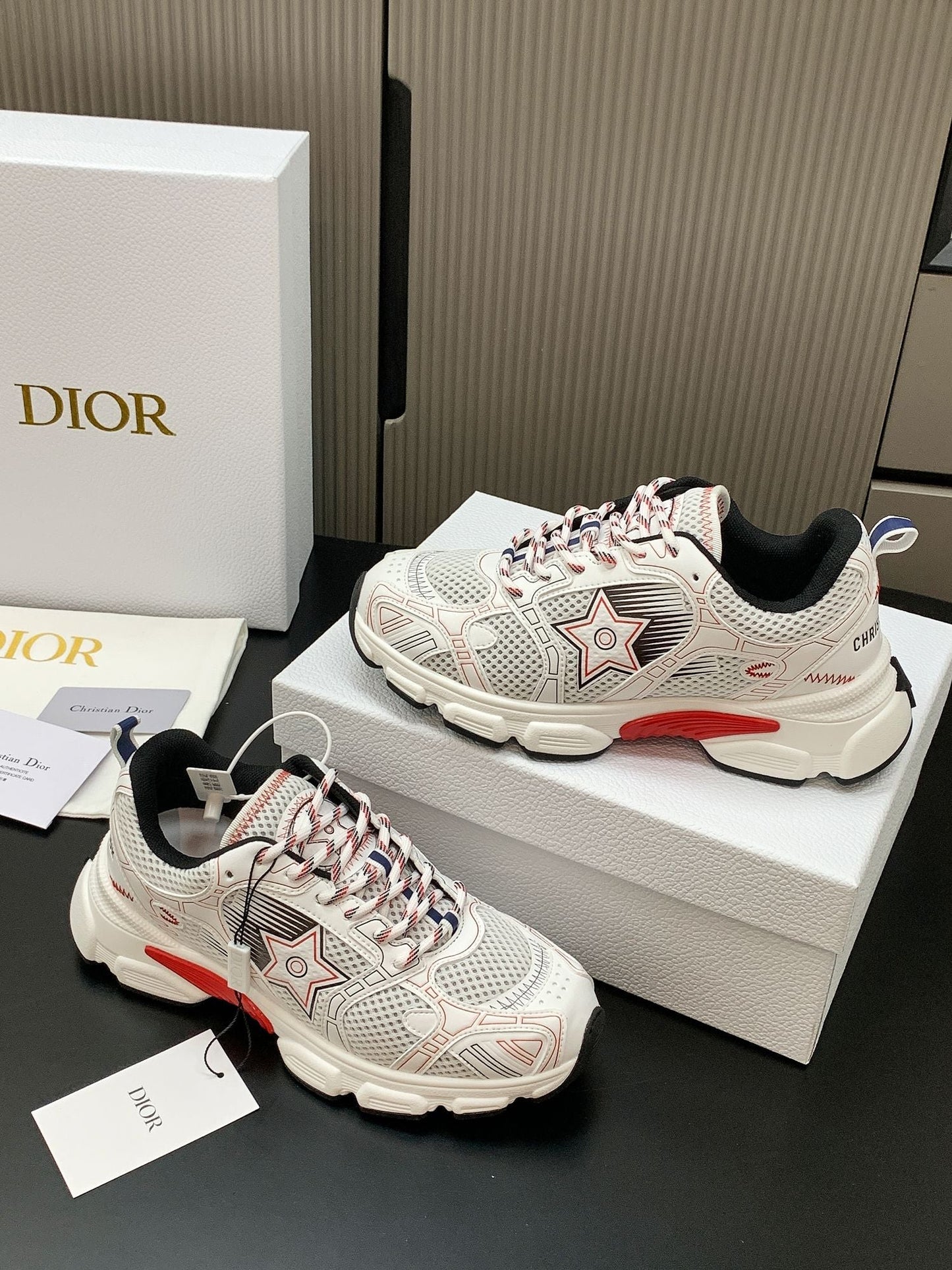 CD Chrono Sneaker White Red Mesh Calfskin 905017