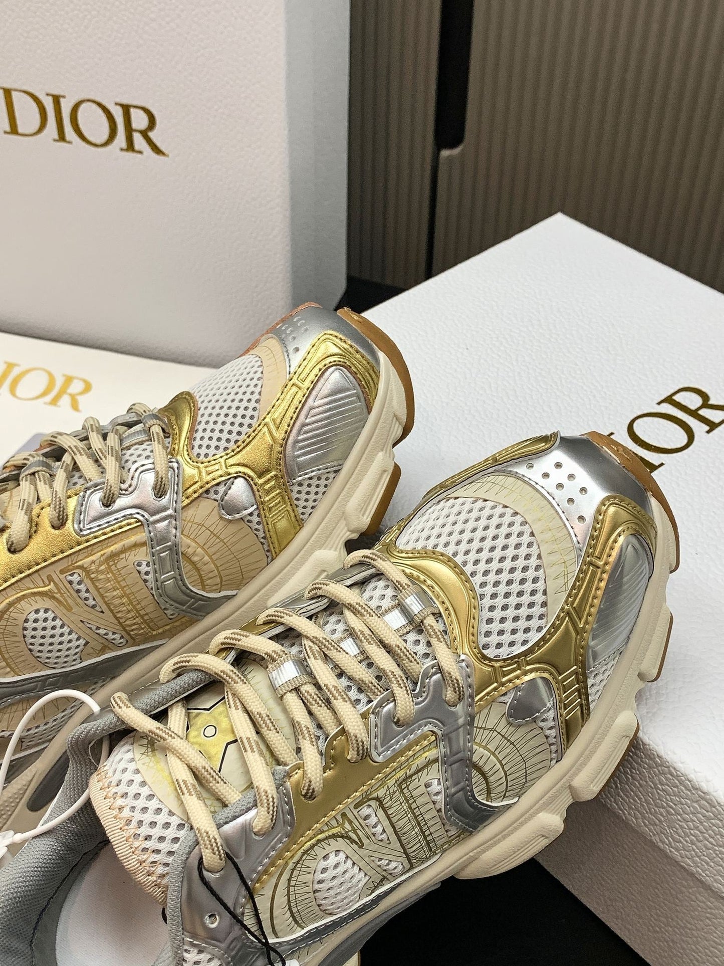 CD Chrono Sneaker Gold Sliver Mesh Calfskin 905021