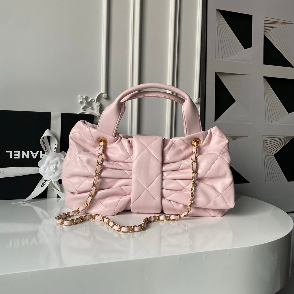 Chanel 25K Bow Bag Pink Gold Calfskin 295190