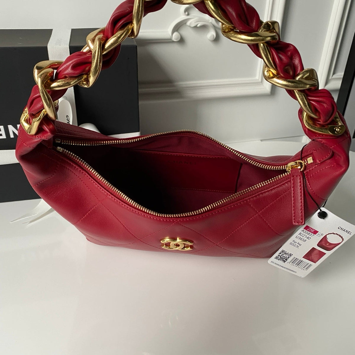 CC 2025 Hobo Bag Red Calfskin Gold Hardware 298484
