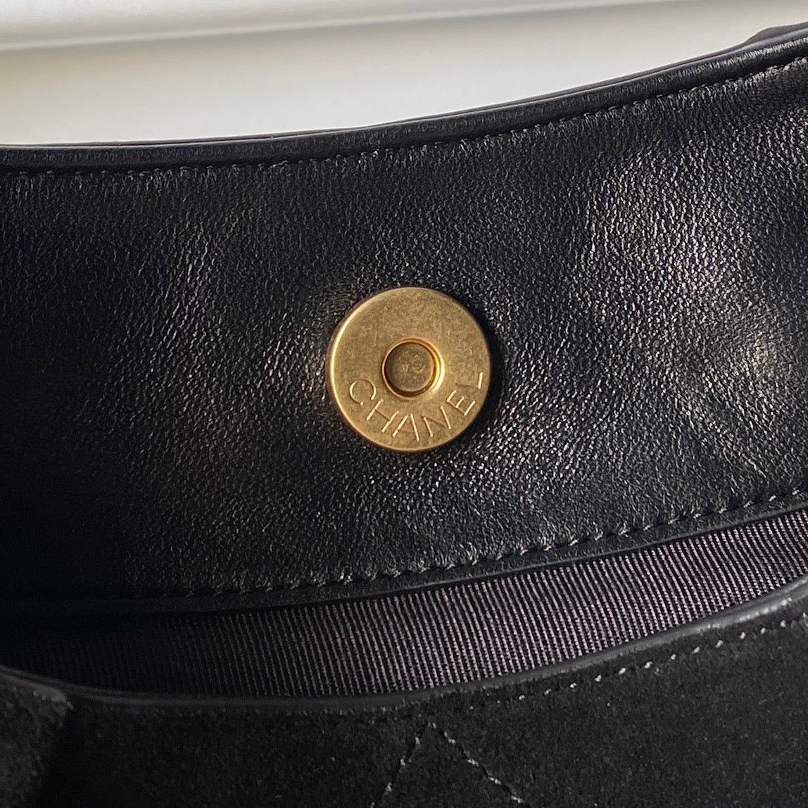 Chanel 2025 Hobo Bag 31cm Black Suede With Gold Hardware 320288