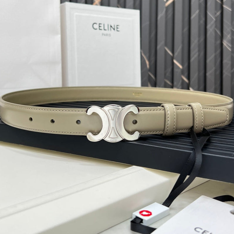 CEL Triomphe Belt 25mm Etoupe Silver Calfskin 176297