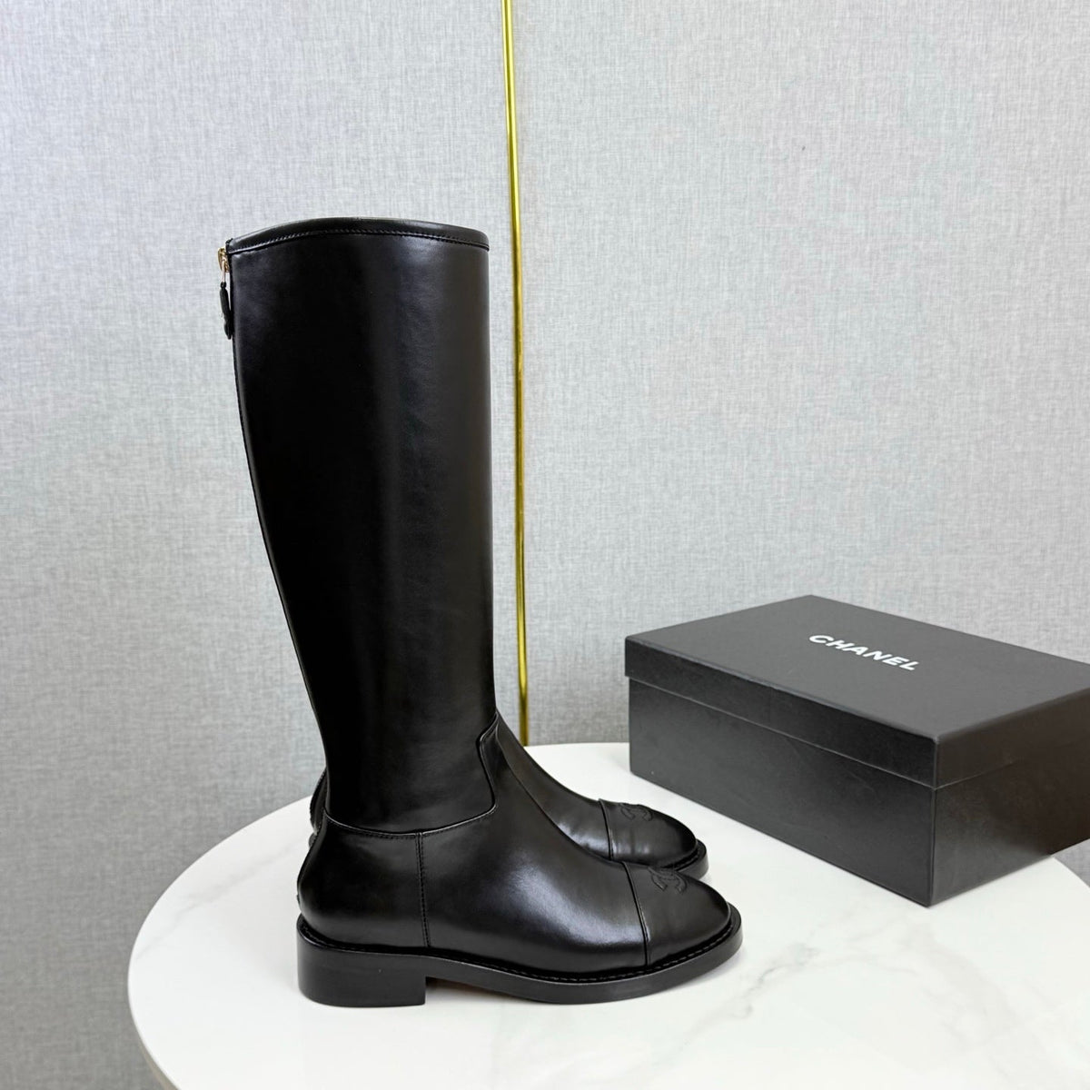 CC 26s Zipper Knee Boots 3cm Black Leather 103928