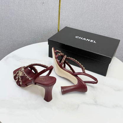 CC 26s Chain Strap High Heels 8cm Dark Red Lambskin