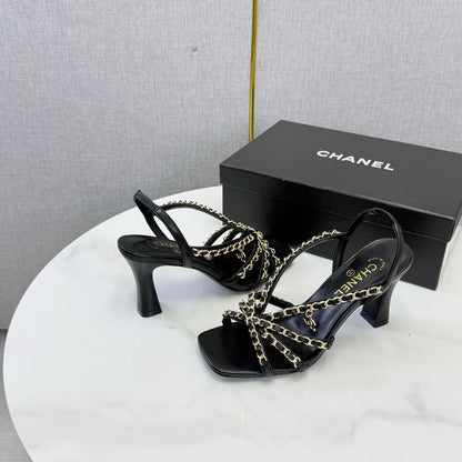 CC 26s Chain Strap High Heels 8cm Black Lambskin