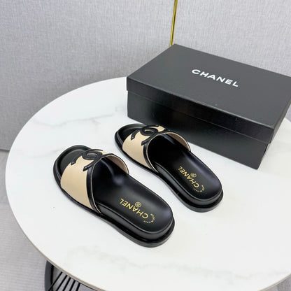 Chanel 26s Iconic CC Slides Beige Lambskin