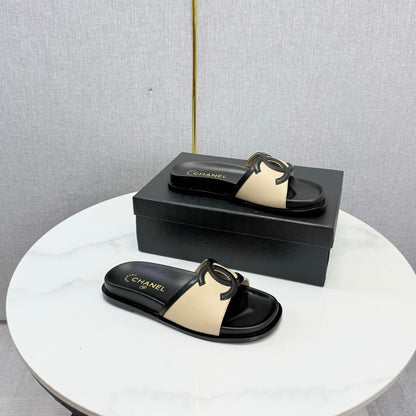 Chanel 26s Iconic CC Slides Beige Lambskin