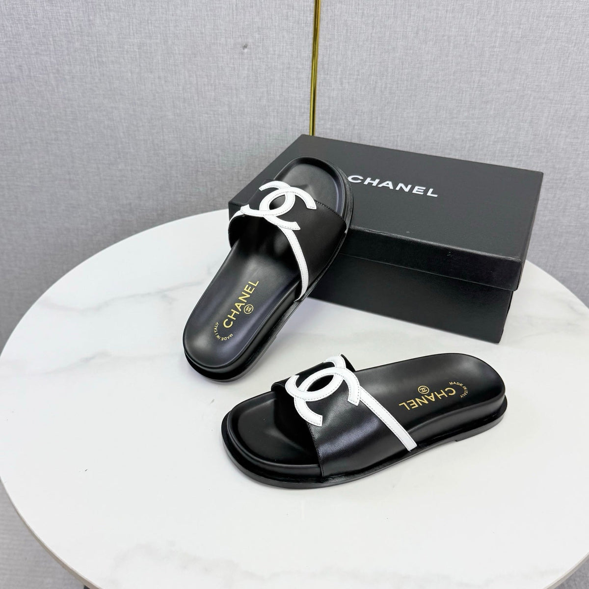 Chanel 26s Iconic CC Slides Black Lambskin