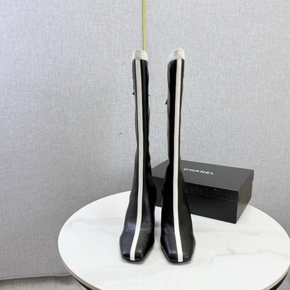 CC 26s Knee-High Boots Black White Sheepskin 904483