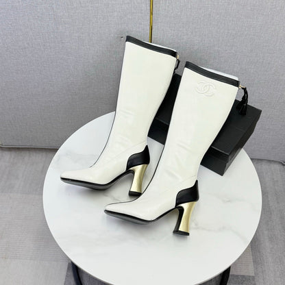 CC 26s Knee-High Boots Black White Sheepskin 904484