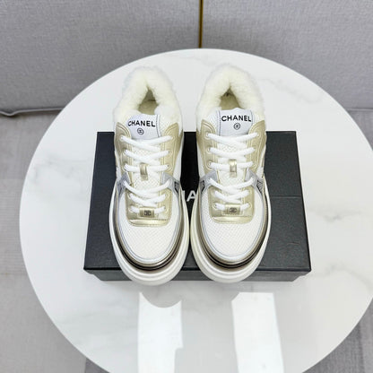 CC 26s Platform Sneakers Light Gold White Quilted Calfskin Shearling 972888