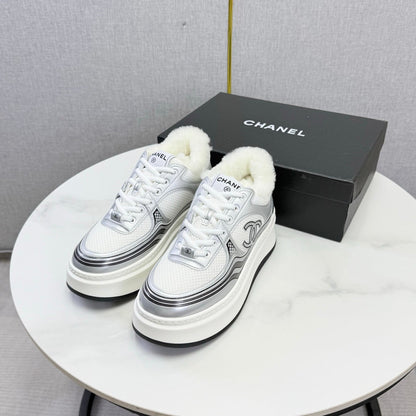 CC 26s Platform Sneakers Sliver White Quilted Calfskin Shearling 972889